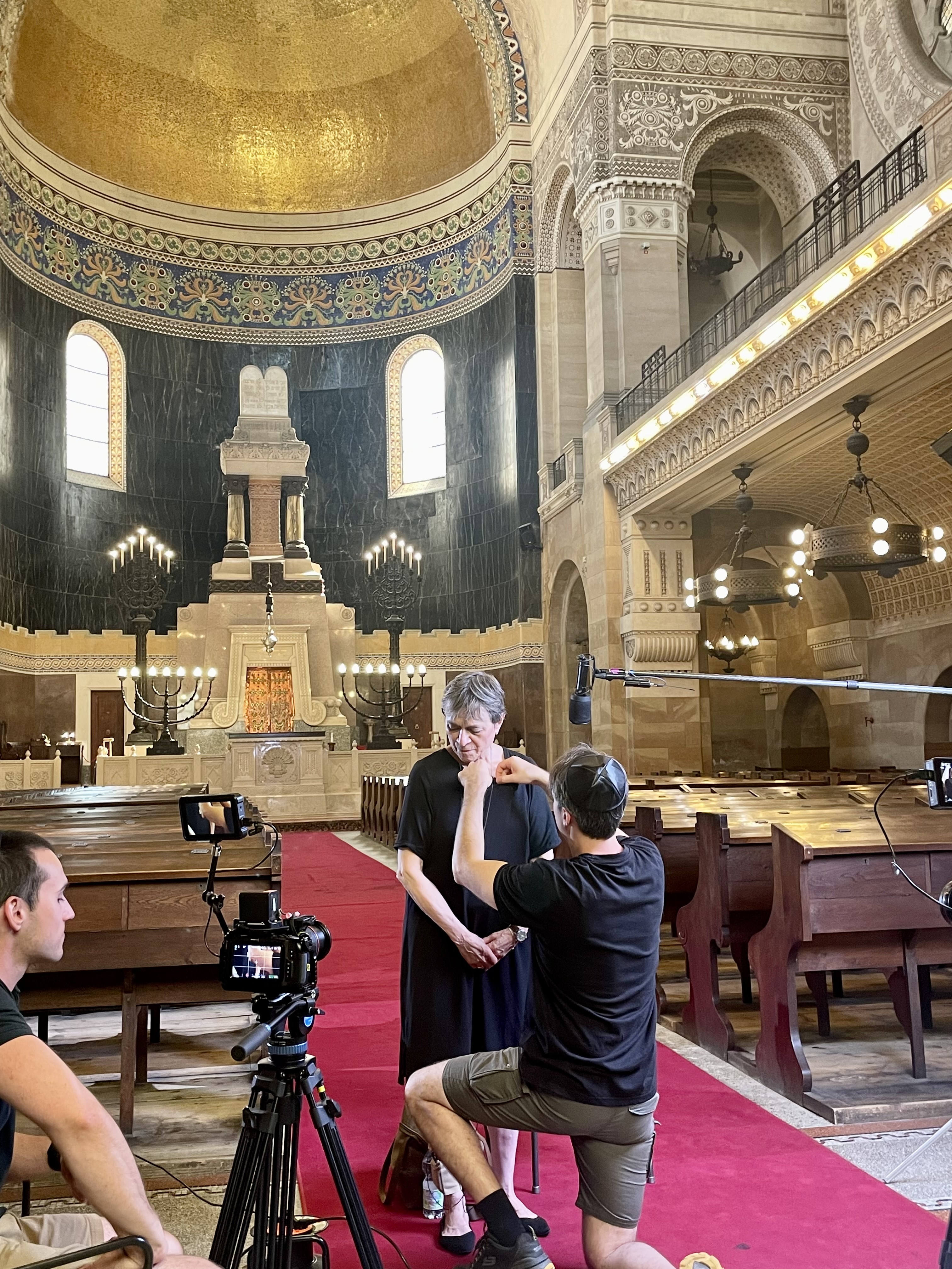 Filming an interview inside the synagogue in Trieste